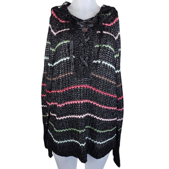 Torrid Chunky Mutli Color Stripe Yarn Knitted Hoodie NWT Women's 00 - M/L -10 - Picture 1 of 5